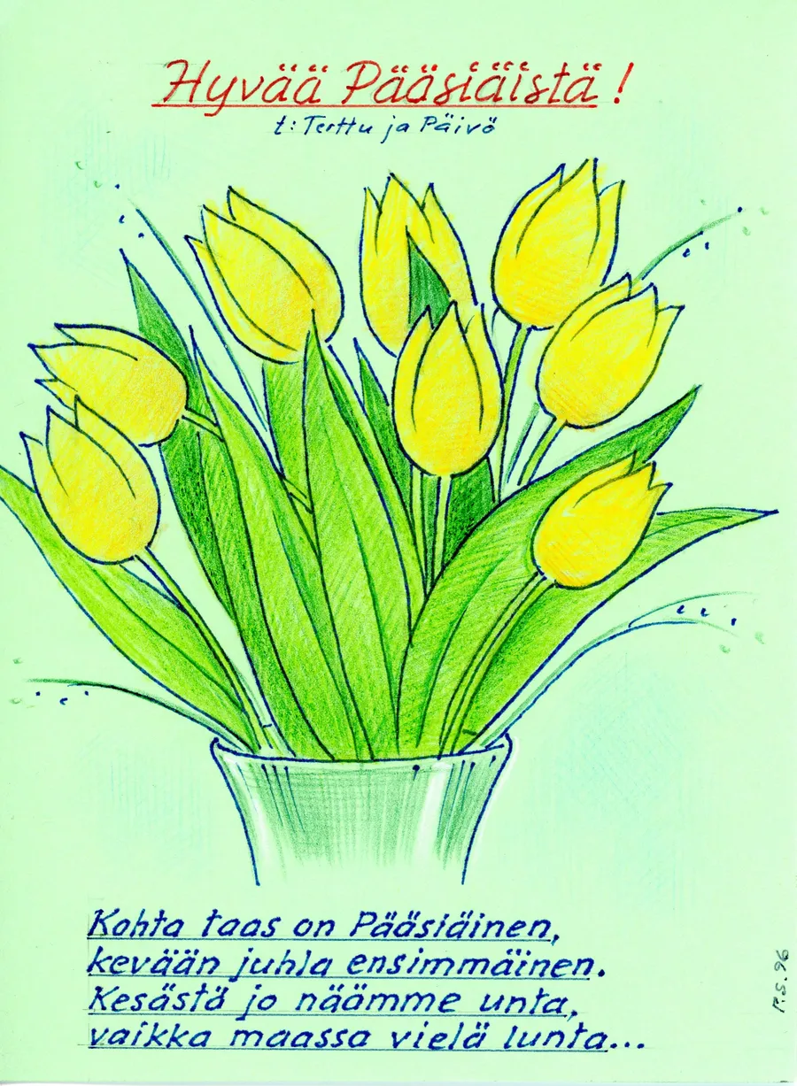 Pääsiäiskortti: Tulppaanit