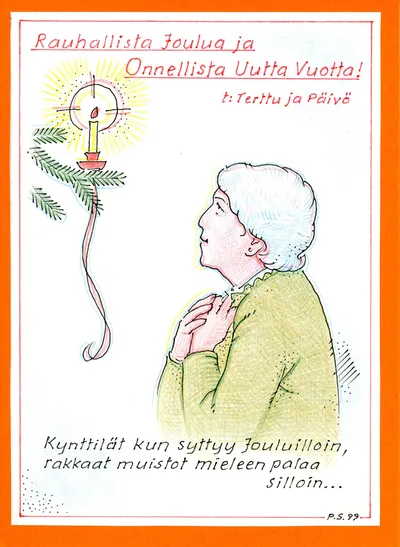 Joulukortti: Mummi ja kuusi