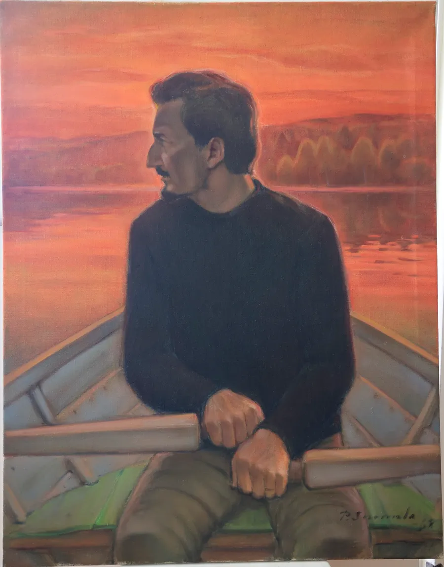 Self-portrait, rowing